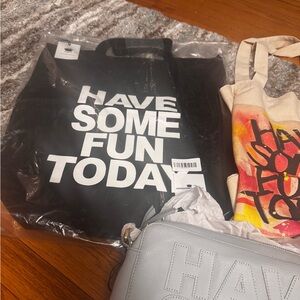 HOLD for @ctrader HAVE SOME FUN TODAY Black Tote Bag with White Text